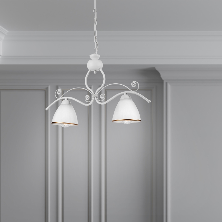 Ljuskrona på kedja RETRO 2xE27/60W/230V matt vit