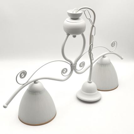 Ljuskrona på kedja RETRO 2xE27/60W/230V matt vit