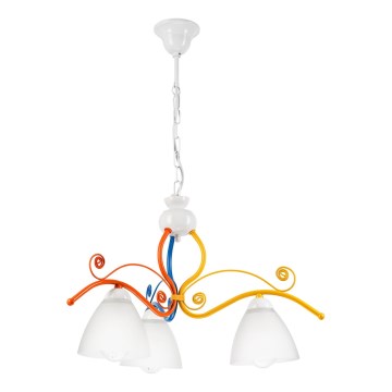 Ljuskrona på kedja RETRO 3xE27/60W/230V vit/färgrik