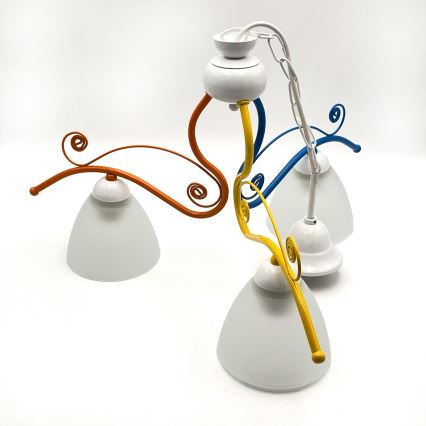 Ljuskrona på kedja RETRO 3xE27/60W/230V vit/färgrik