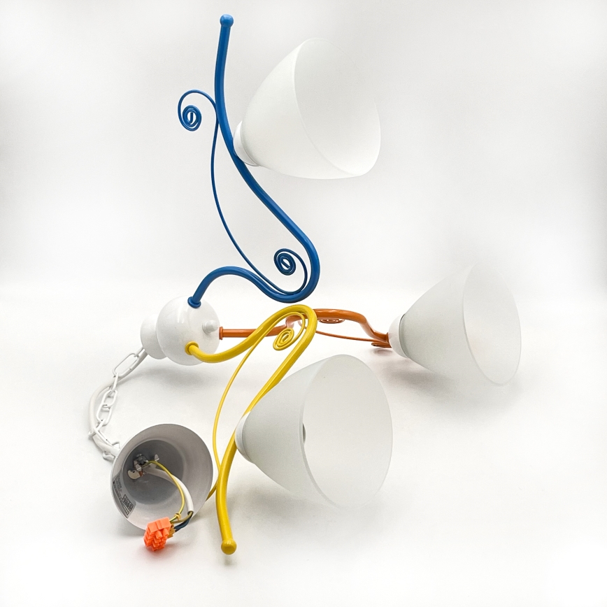 Ljuskrona på kedja RETRO 3xE27/60W/230V vit/färgrik