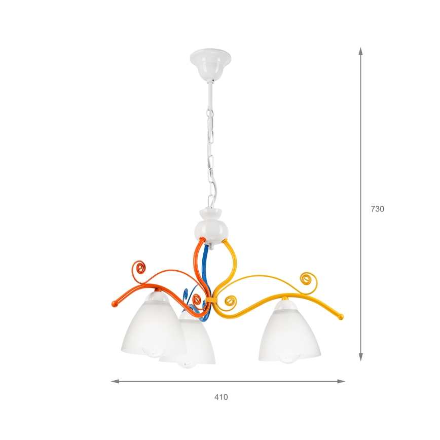 Ljuskrona på kedja RETRO 3xE27/60W/230V vit/färgrik