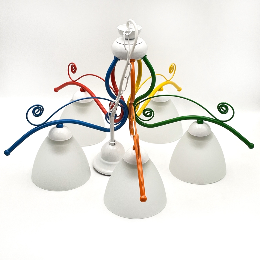 Ljuskrona på kedja RETRO 5xE27/60W/230V vit/färgrik