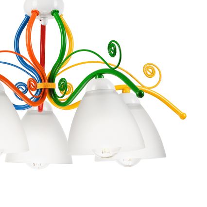 Ljuskrona på kedja RETRO 5xE27/60W/230V vit/färgrik