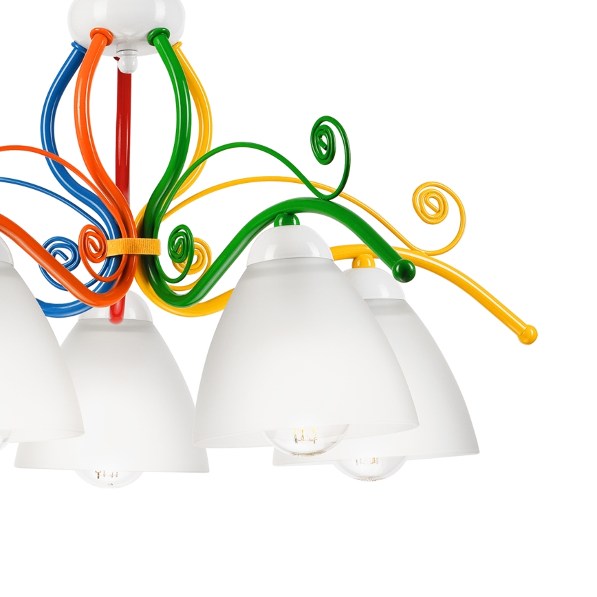 Ljuskrona på kedja RETRO 5xE27/60W/230V vit/färgrik
