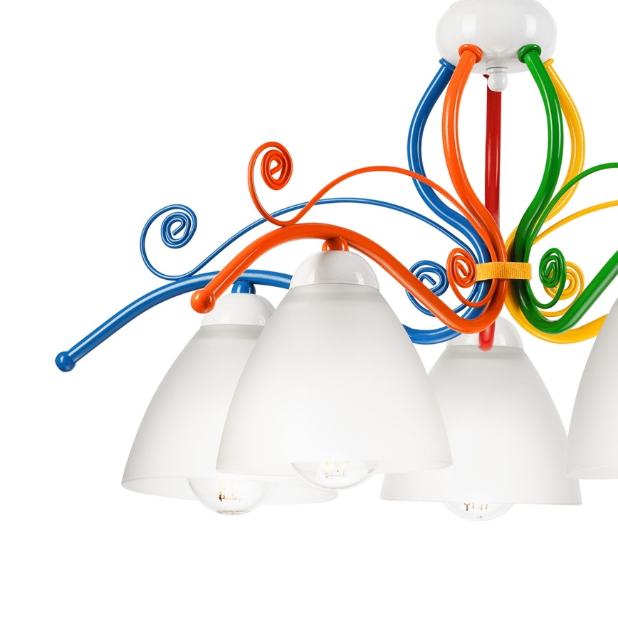 Ljuskrona på kedja RETRO 5xE27/60W/230V vit/färgrik
