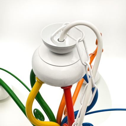 Ljuskrona på kedja RETRO 5xE27/60W/230V vit/färgrik