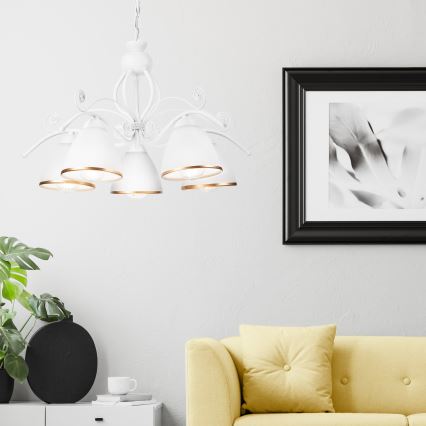 Ljuskrona på kedja RETRO II 5xE27/60W/230V vit