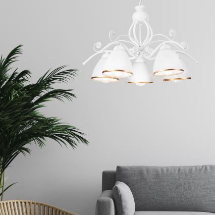 Ljuskrona på kedja RETRO II 5xE27/60W/230V vit