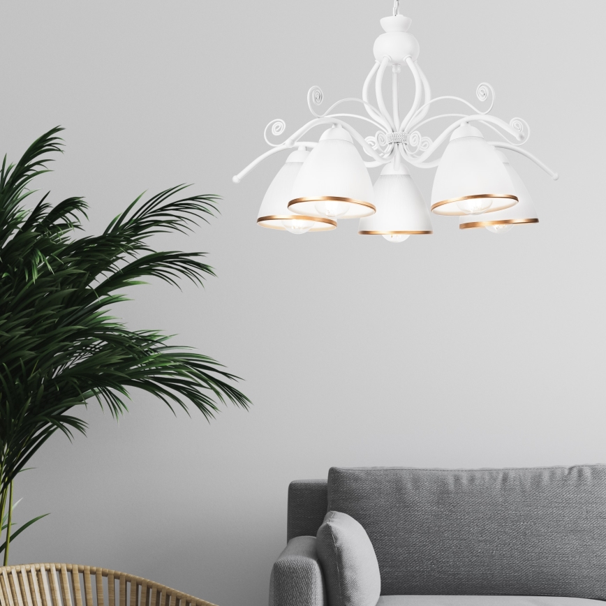 Ljuskrona på kedja RETRO II 5xE27/60W/230V vit