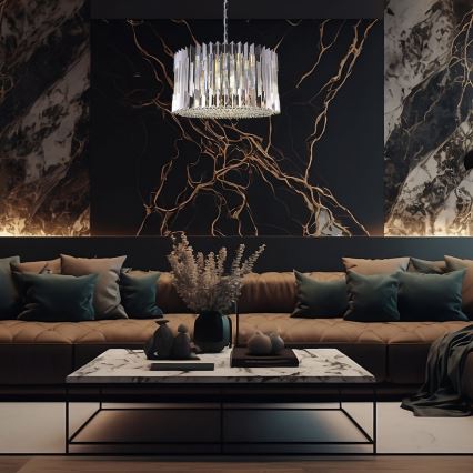 Ljuskrona på kedja RITZ 12xE14/40W/230V diameter 54 cm skinande krom