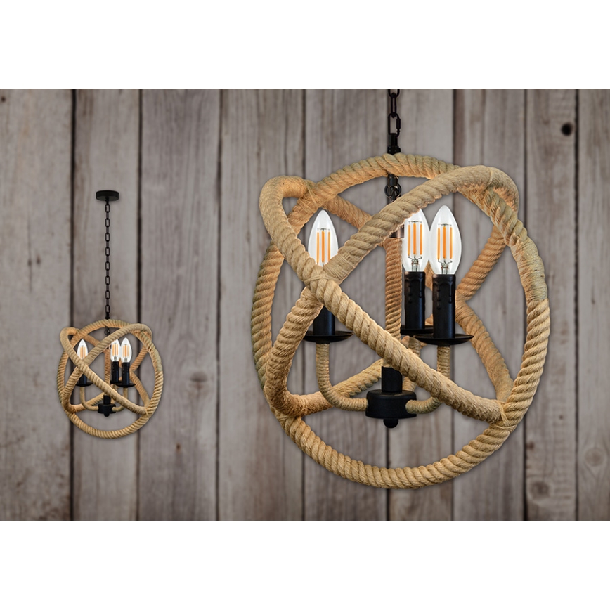 Ljuskrona på kedja ROPE GLOBO 3xE14/10W/230V