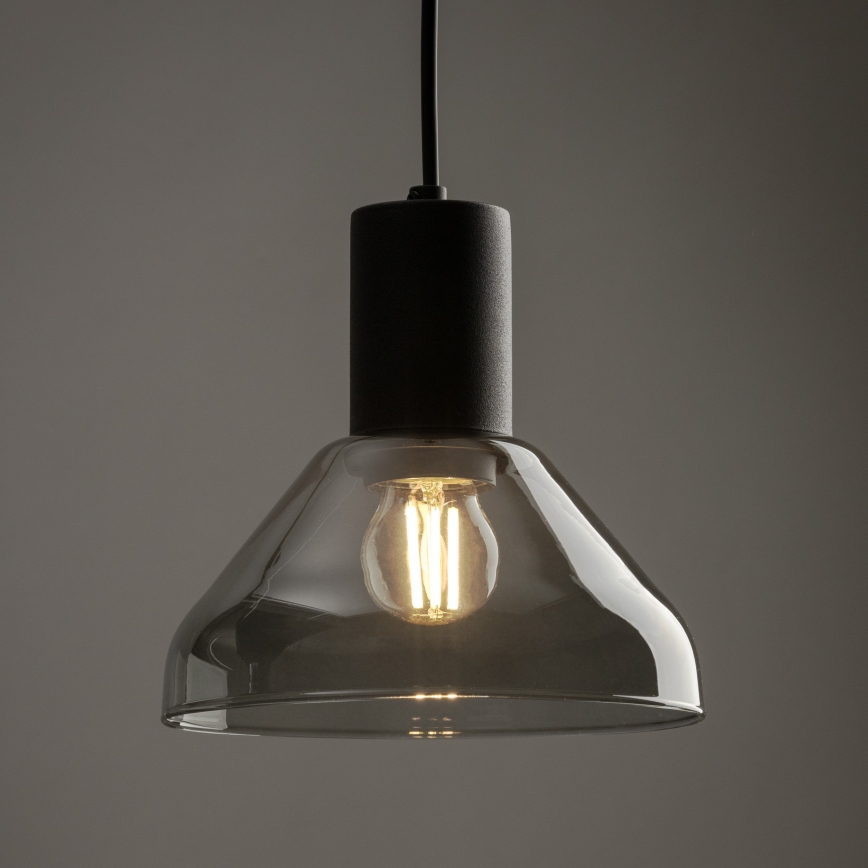 Ljuskrona med textilsladd för 1-fas skensystem NEO 1xE27/15W/230V svart/rökig svart