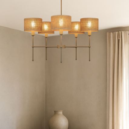 Ljuskrona på stång MADELA 5xE14/40W/230V jute/beige