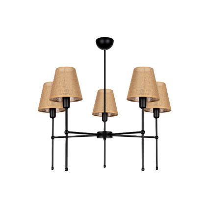 Ljuskrona på stång MADELA 5xE14/40W/230V jute/svart