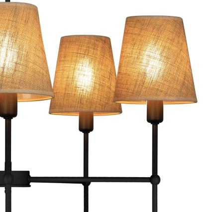 Ljuskrona på stång MADELA 5xE14/40W/230V jute/svart