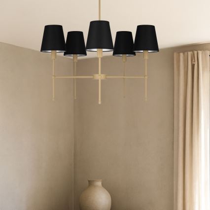 Ljuskrona på stång MADELA 5xE14/40W/230V svart/beige