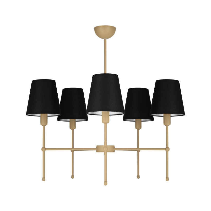 Ljuskrona på stång MADELA 5xE14/40W/230V svart/beige