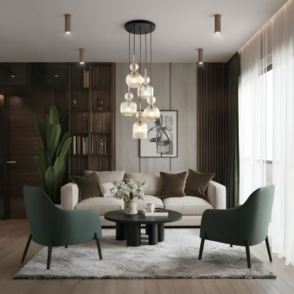 Ljuskrona på vajer SOPHIA 5xE14/10W/230V svart/rökig beige