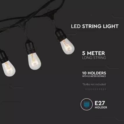 Ljusslinga utomhus STRING 5m 10xE27/40W/230V IP54