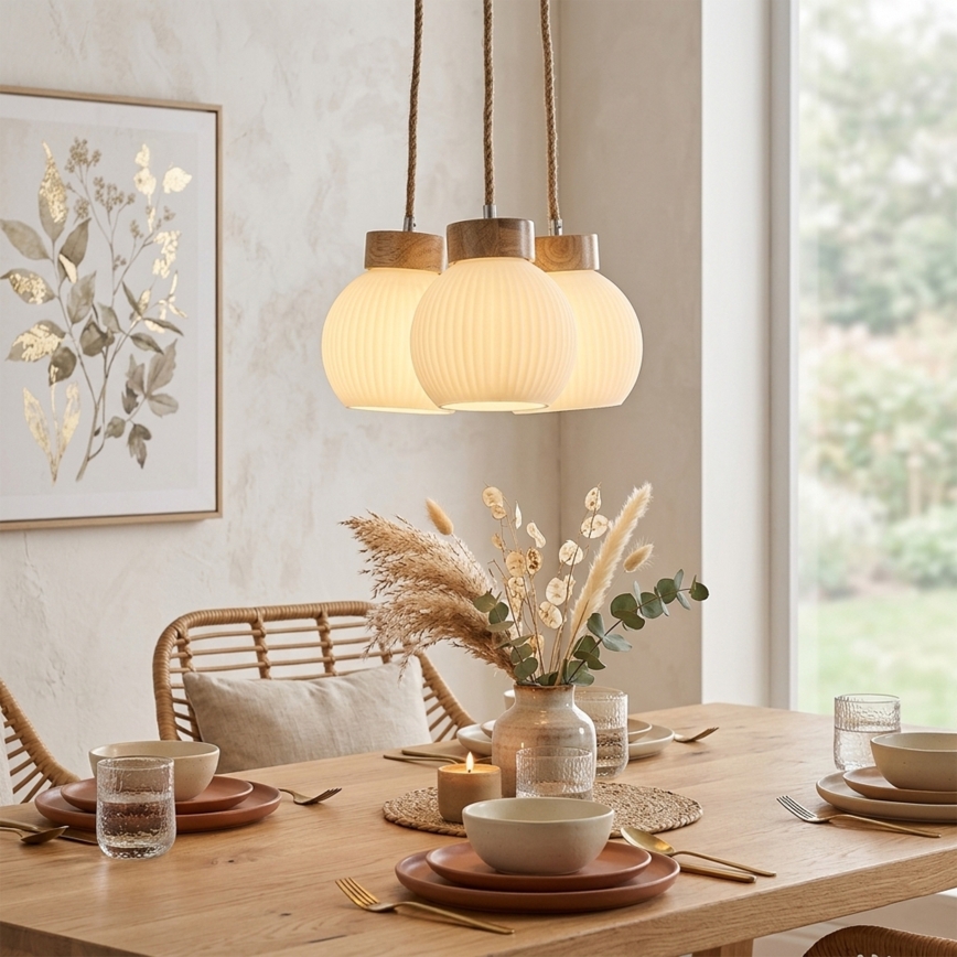 LOOMIS pendellampa med kabel 3xE27/15W/230V 83 cm beige/ek