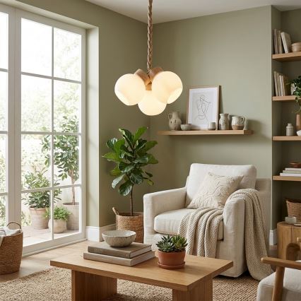LOOMIS pendellampa med kabel 3xE27/15W/230V 83 cm beige/ek