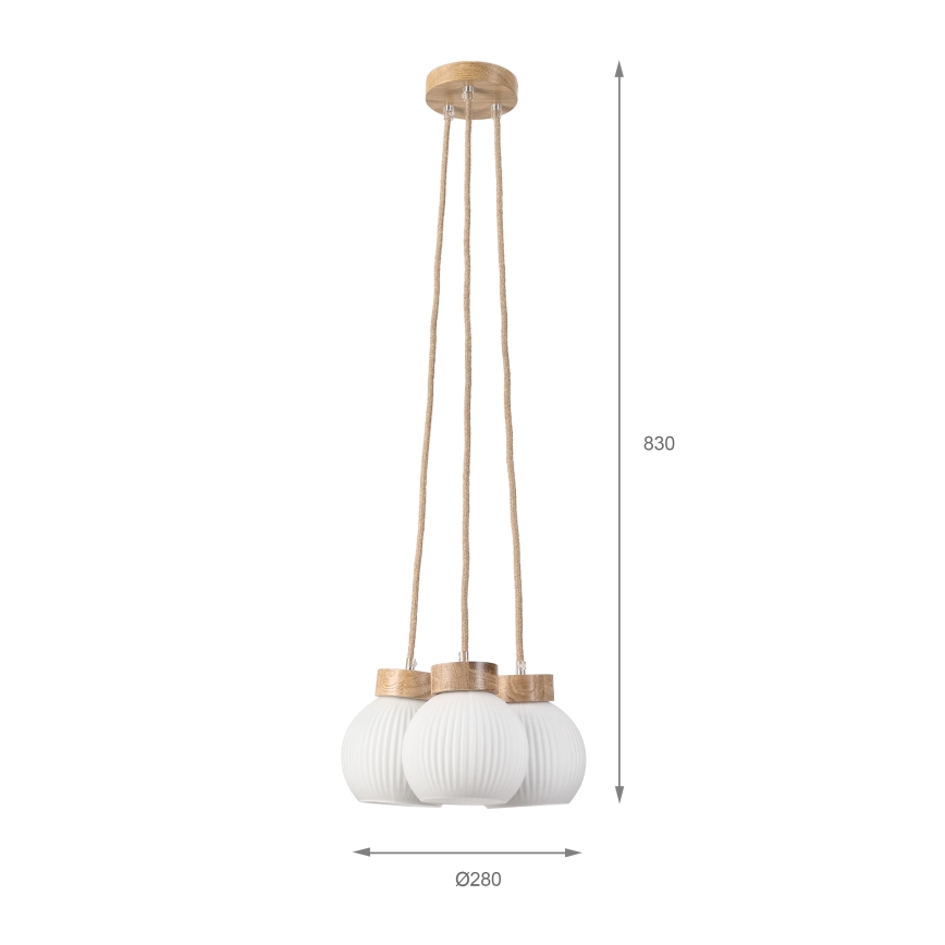 LOOMIS pendellampa med kabel 3xE27/15W/230V 83 cm beige/ek