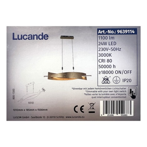 Lucande - LED ljusreglerad ljuskrona på textilsladd MARIJA LED/24W/230V