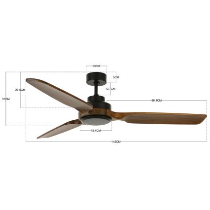 Lucci air 213051 - Takfläkt SHOALHAVEN svart/brun Ø 142 cm