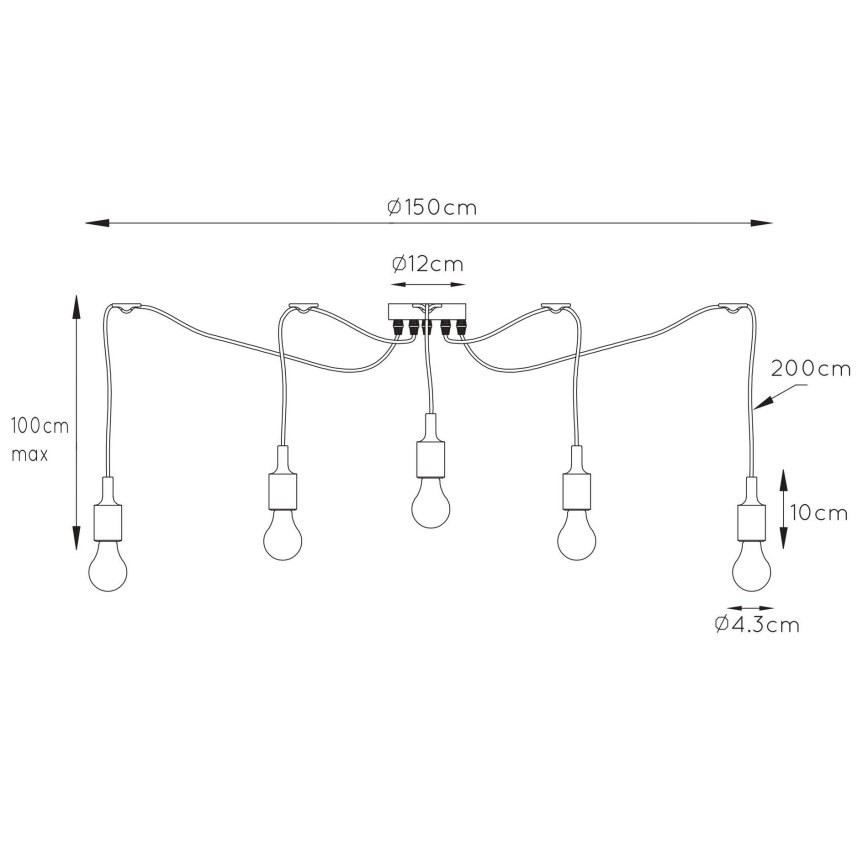 Lucide 08408/05/30 - Ljuskrona med textilsladd FIX MULTIPLE 5xE27/60W/230V spindel