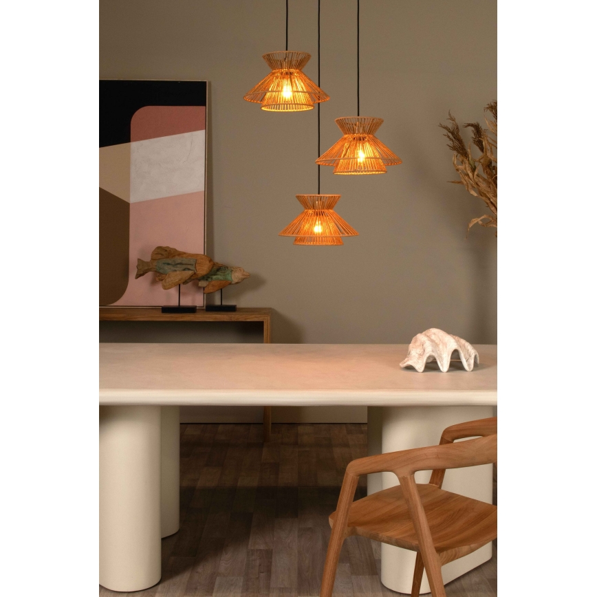 Lucide 10420/03/72 - Ljuskrona med textilsladd TASMAN 3xE27/60W/230V beige