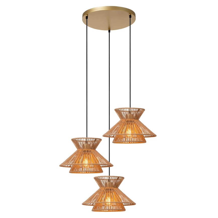 Lucide 10420/03/72 - Ljuskrona med textilsladd TASMAN 3xE27/60W/230V beige
