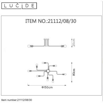 Lucide 21112/08/30 - Ljuskrona LESTER 8xE27/40W/230V