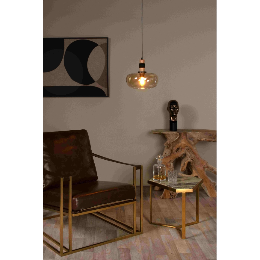 Lucide 45408/30/62 - Ljuskrona med textilsladd ILONA 1xE27/40W/230V diameter 30 cm svart/beige