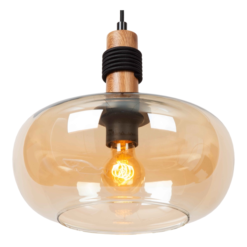 Lucide 45408/30/62 - Ljuskrona med textilsladd ILONA 1xE27/40W/230V diameter 30 cm svart/beige