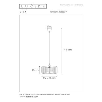 Lucide 46406/29/76 - Ljusskrona med upphängningsrem  ETTA 1xE27/40W/230V diameter  29 cm trä