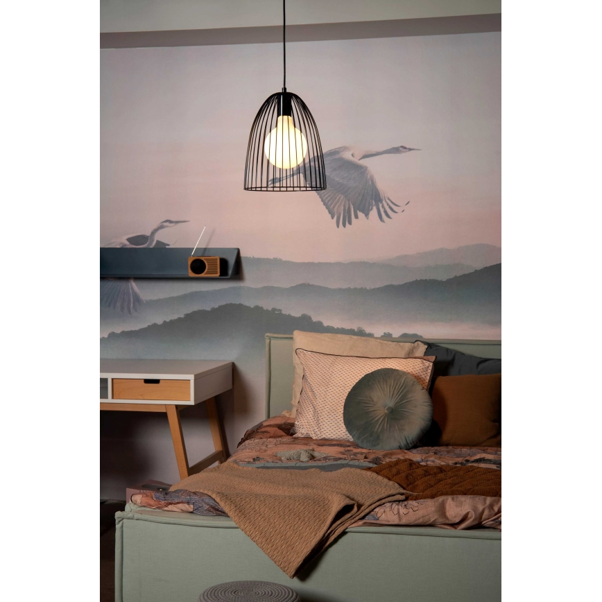 Lucide 74417/01/30 - Ljuskrona med textilsladd MACARONS 1xE27/40W/230V diameter 24,5 cm svart