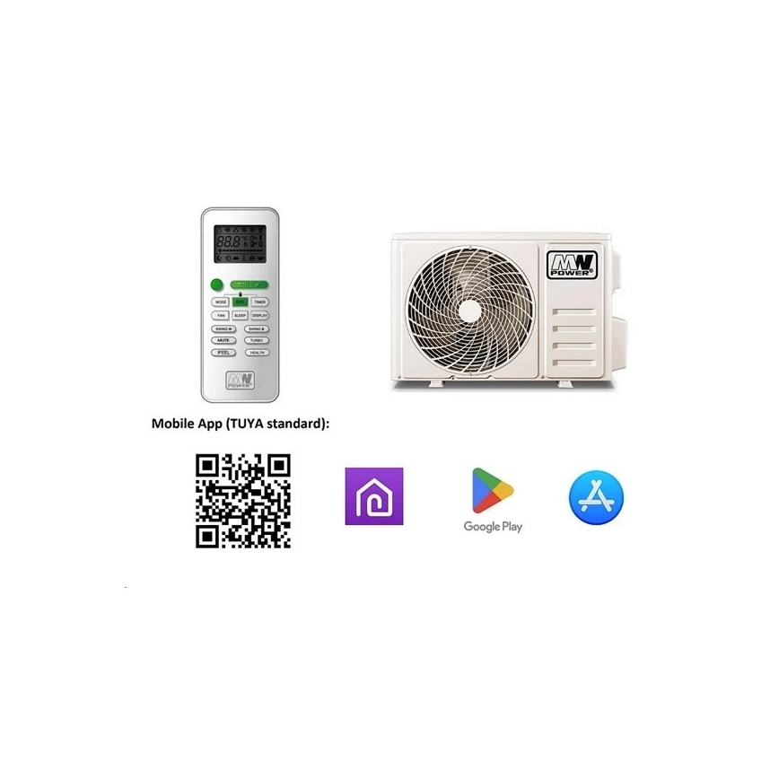 Luftkonditionering 09K V1 2,6 kW 9000 BTU Wi‑Fi Tuya vit + fjärrkontroll