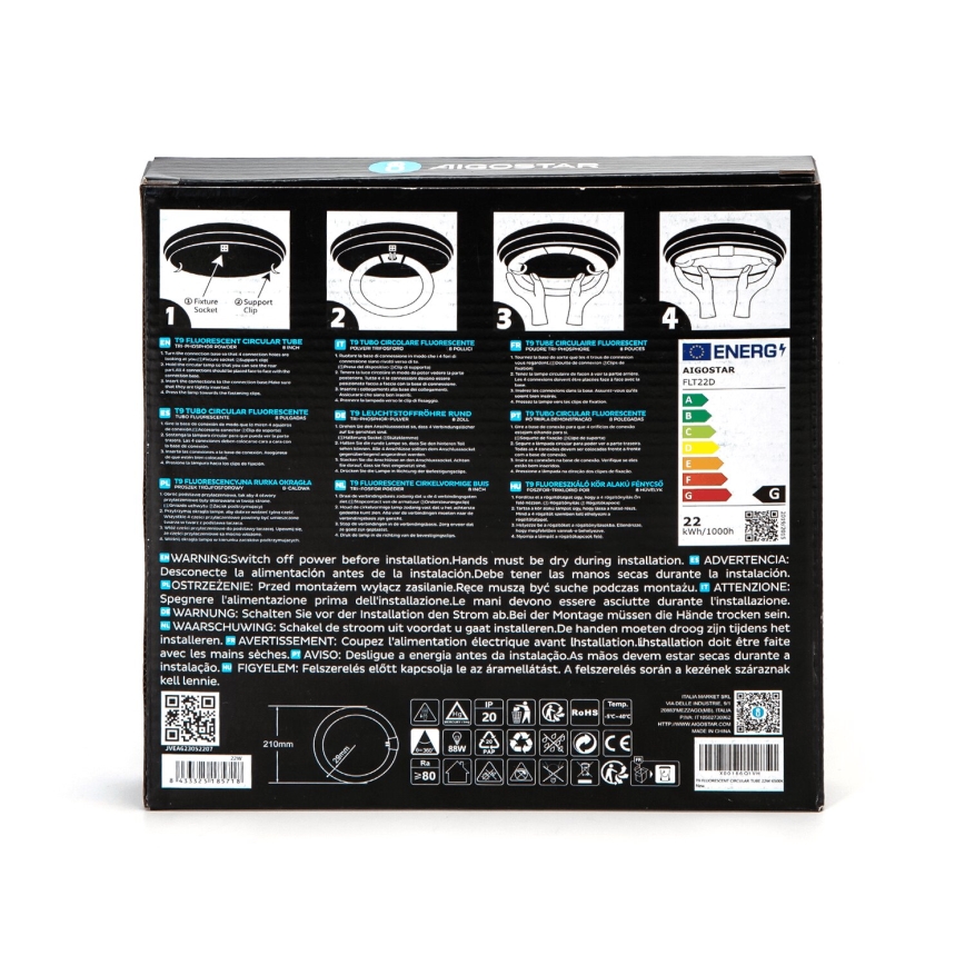 Lysrörstub T9 G24q-1/22W/230V 6500K - Aigostar