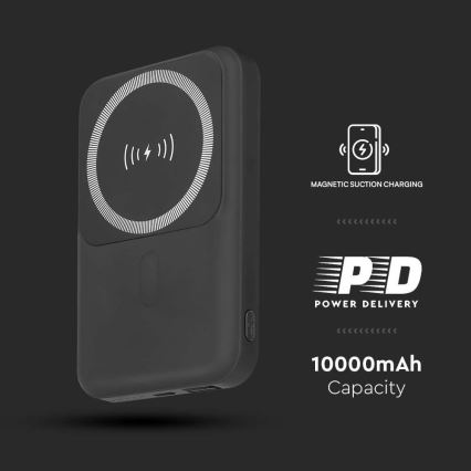 Magnetisk strömbank med trådlös laddning Power Delivery 10 000mAh/20W/3,7V svart