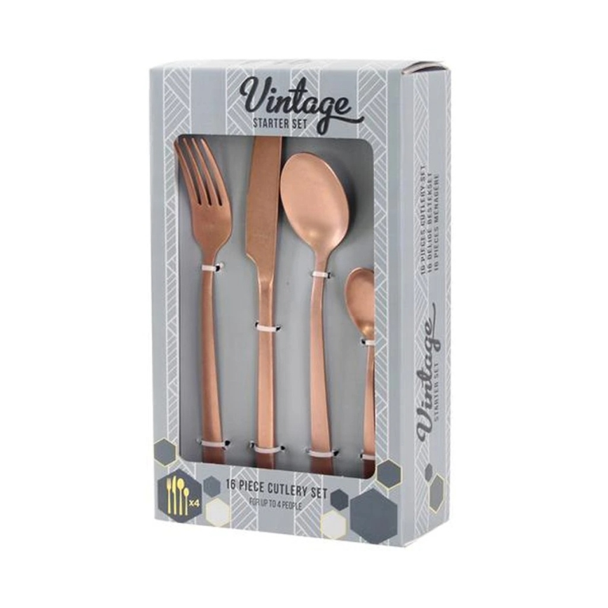 MANILLE VINTAGE 16-delars bestickset i rostfritt stål, kopparfärgat