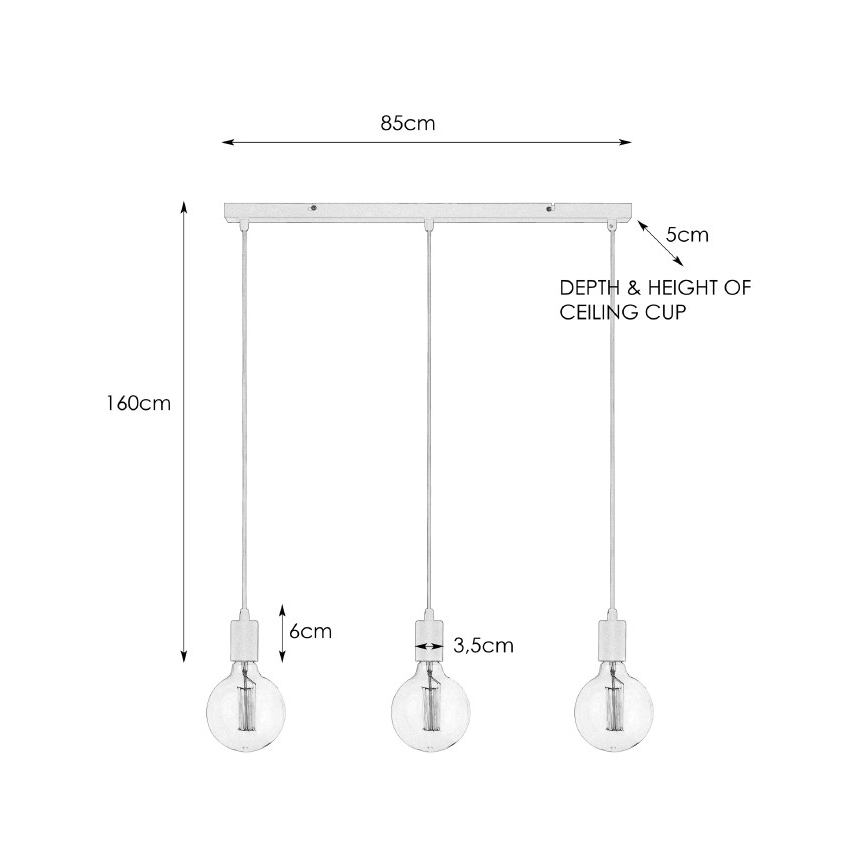 Markslöjd 106335 - Ljuskrona med snöre SKY 3xE27/60W/230V