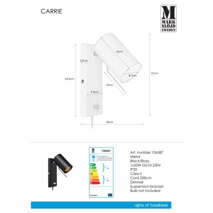 Markslöjd 106587 - Dimbar Väggbelysning CARRIE 1xGU10/35W/230V svart