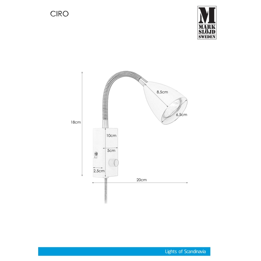 Markslöjd 106589 - Dimbart vägglampa CIRO 1xGU10/7W/230V