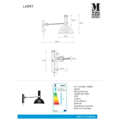Markslöjd 106970 - Dimbar Väggbelysning LARRY 1xE27/60W/230V