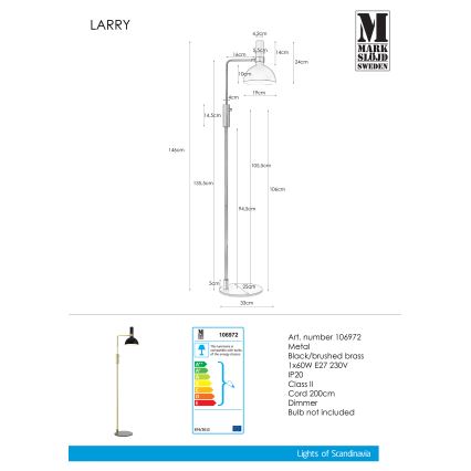 Markslöjd 106972 - Dimbar Golvlampa LARRY 1xE27/60W/230V svart/guld