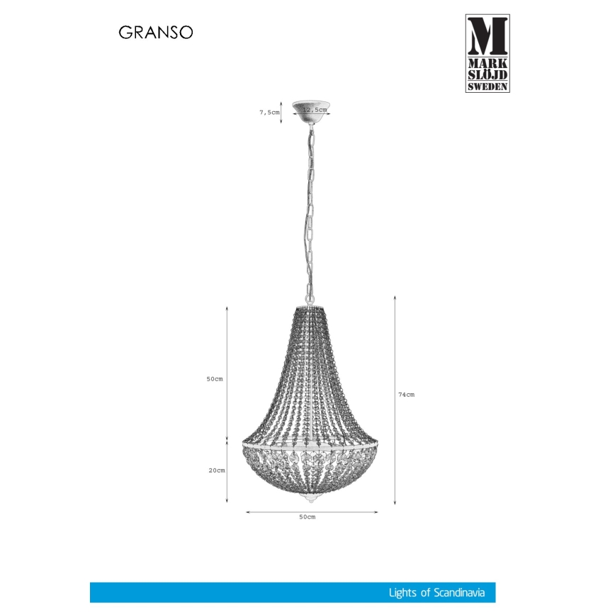 Markslöjd 107028 - Kristallkrona med kedja GRÄNSÖ 3xE14/40W/230V