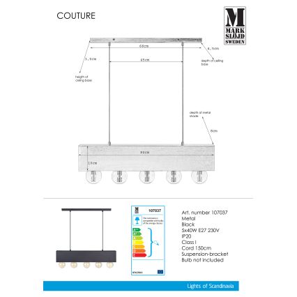Markslöjd 107037 - Ljuskrona med snöre COUTURE 5xE27/40W/230V svart