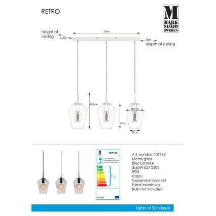 Markslöjd 107132 - Ljuskrona med snöre RETRO 3xE27/60W/230V