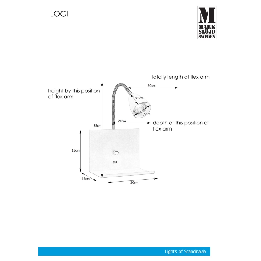 Markslöjd 107141 - Dimbar Väggbelysning med USB LOGI 1xGU10/7W/230V